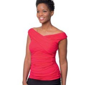 Ruby Ribbon Red Tile Cross Front Top #1353